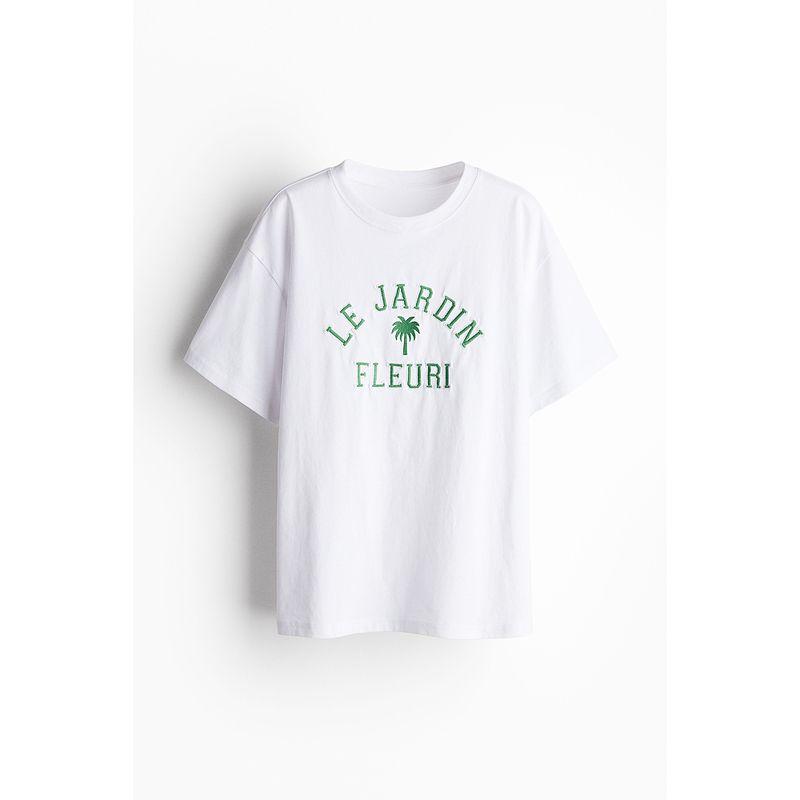 

HM Women s T-shirt 2025 Autumn New Arrival Fruit Printed Loose round Neck Short Sleeve Fashion Cotton Tops 1274174 White/Le Jardin 165/96(M)