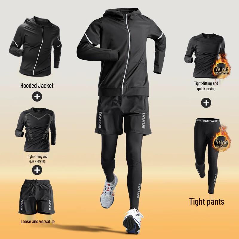 

WEZHO Men s Fleece-Lined Winter Running & Training 5-Piece Set