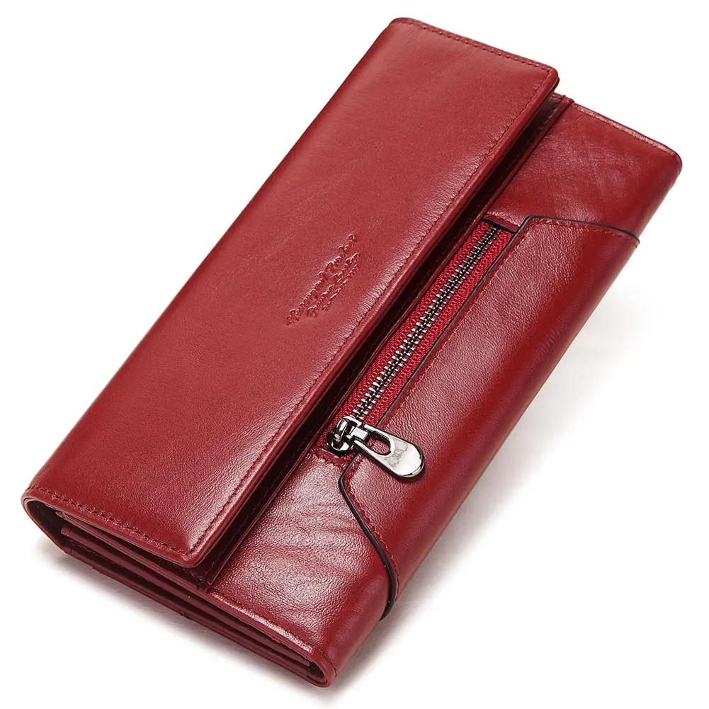 

Fashion Women Genuine Leather Wallet RFID Blocking Tri-fold Credit Card Holder Luxury Long Female Phone Clutches purse for women