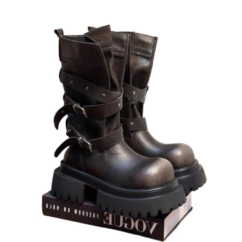 Fashion Platform Women Mid Heels Mid Calf Boots Designer Elegant Winter New Shoes 2025 Fashion Buckle Long Boots Dress Party Zapatillas