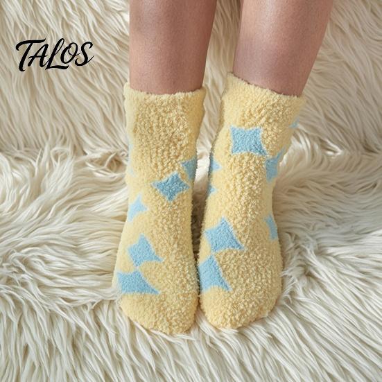 Warmth Retaining Sleep Socks Coral Fleece for Women, Soft Thermal Crew with Non-Binding Winter Gift Cold Feet Top, Fuzzy Cute Prints Autumn Velvet