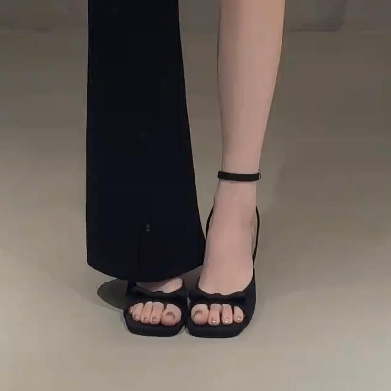 Fashion Black High Heels Ladies Summer 2025 Bow Stiletto Premium French High Heel Sandals