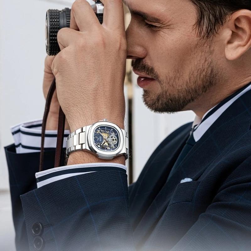 MARK FAIRWHALE Mechanical Watches for Man Tourbillon Stainless Steel Waterproof Automatic Movement Luxury Men Watch Best Gift