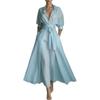 2026 Womens Solid Color Fitted A-Line Long Dress With Waist Tie High Sleeveless Or Short Sleeve