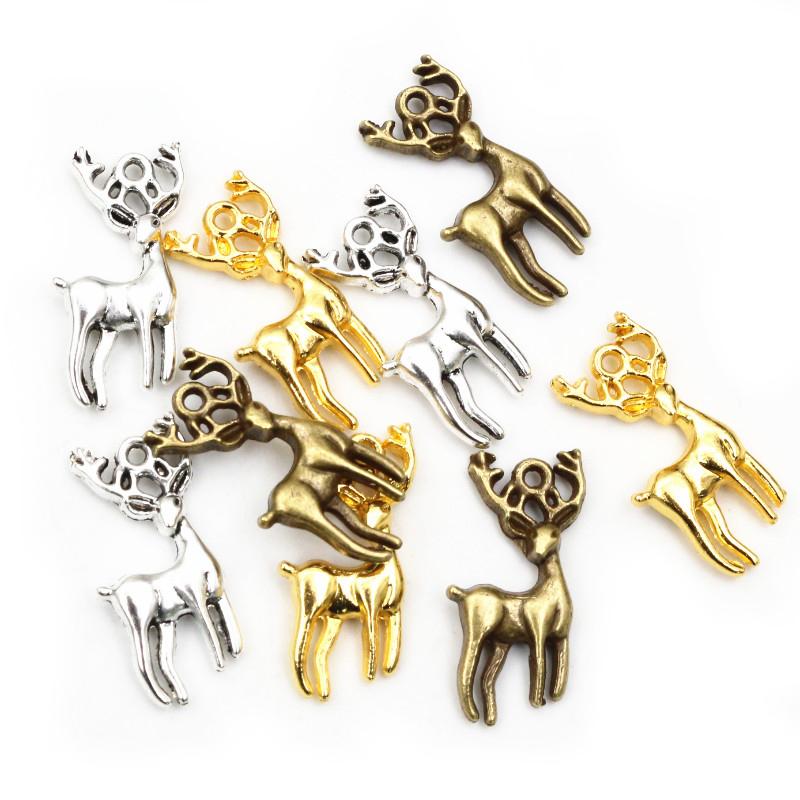 

15pcs Charms Christmas Deer Sika 27x18mm Antique Bronze Silver Color Pendants Making DIY Handmade Tibetan Silver Color Jewelry