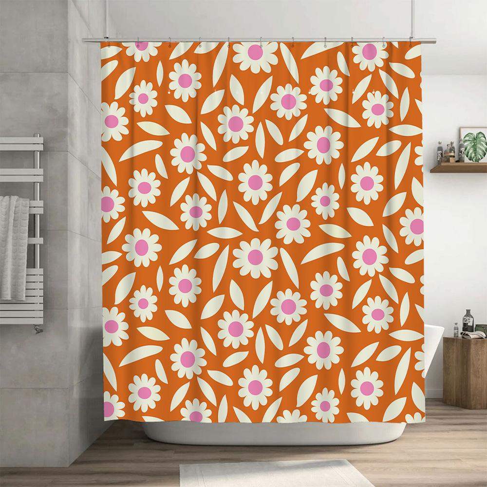 Vintage Floral Shower Curtain Orange White Pink Design with Waterproof Fabric for Bathroom Decor Free US Shipping