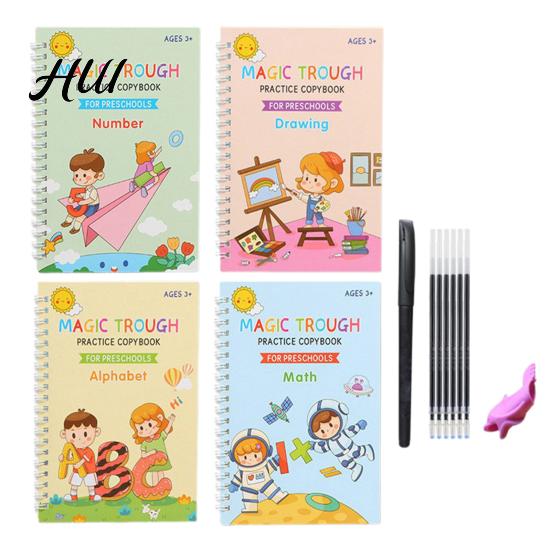 Numbers And Letters Workbook for Kids Magic Groove Practice Book Reusable Math Drawing Copybook Number Preschool Handwriting Exercises Alphabet