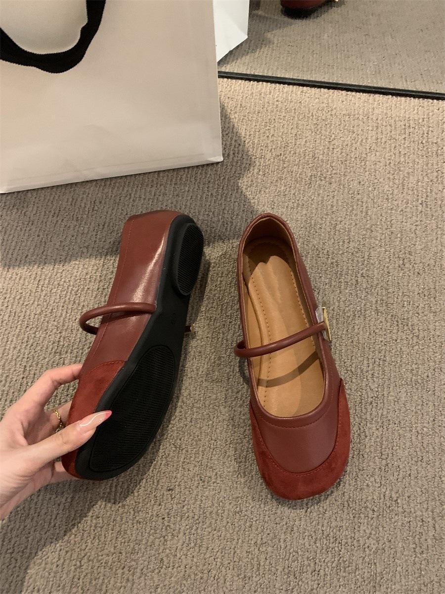 

Красные туфли Мэри Джейн, женская обувь 2024 года, осень-зима, новая круглая мягкая подошва, мягкая поверхность, слово с неглубоким горлом, французские одинарные туфли 35 красный