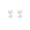 Korean Sweet Bow Earrings Women's Small Sugar Cube Zircon Pendant Earrings Ear Jewelry