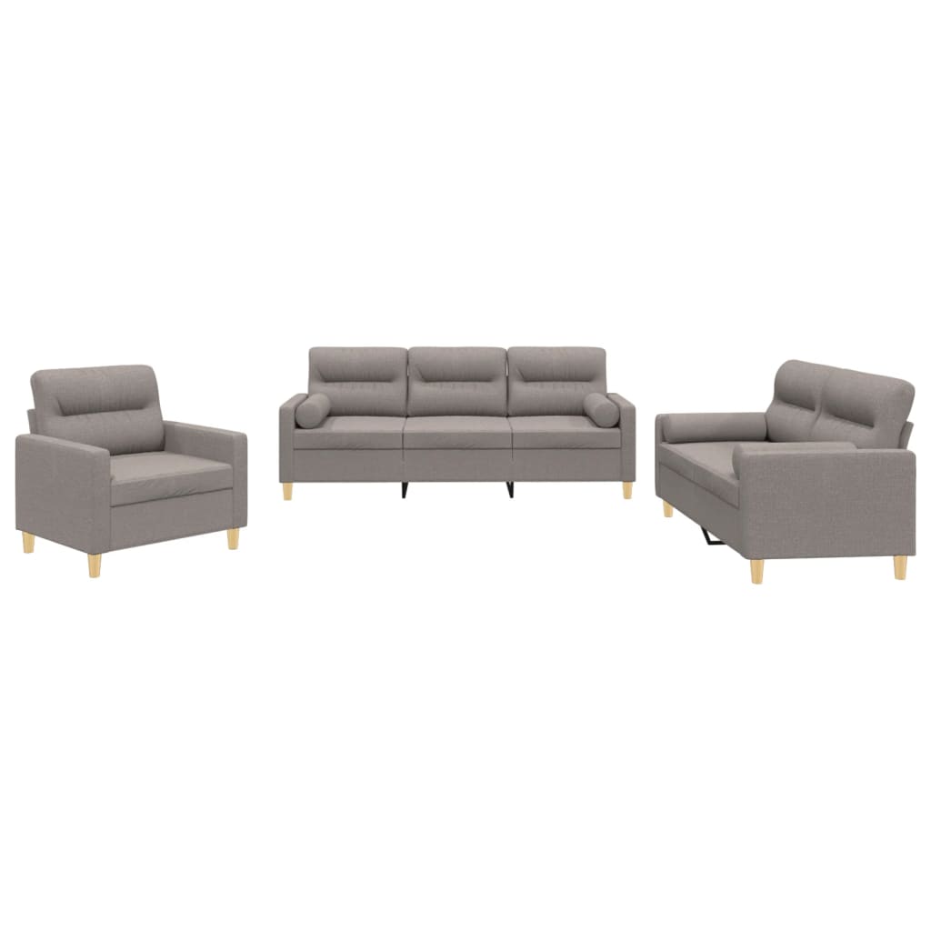 Vidaxl 3-Cz. Relaxation Set With Cushions, Taupe, Fabric