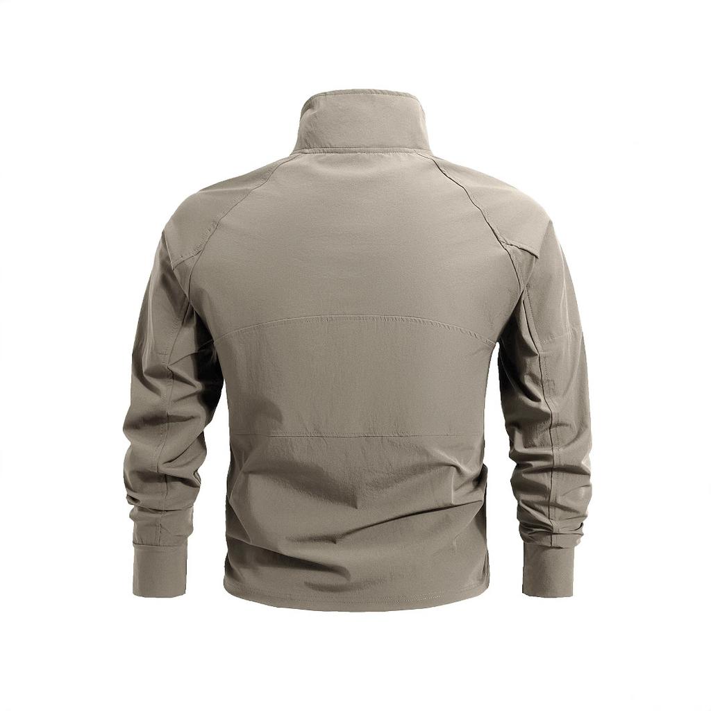 Vår og Høst Utendørs Fritidssport Stand Up Krage Langermet Sweatshirt Ice Silk Elastisk Hurtigtørkende Herre T-skjorte med Glidelåslomme