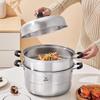 Joyoung 3-Tier Stainless Steel Steamer Pot with High Arched Lid, 28cm