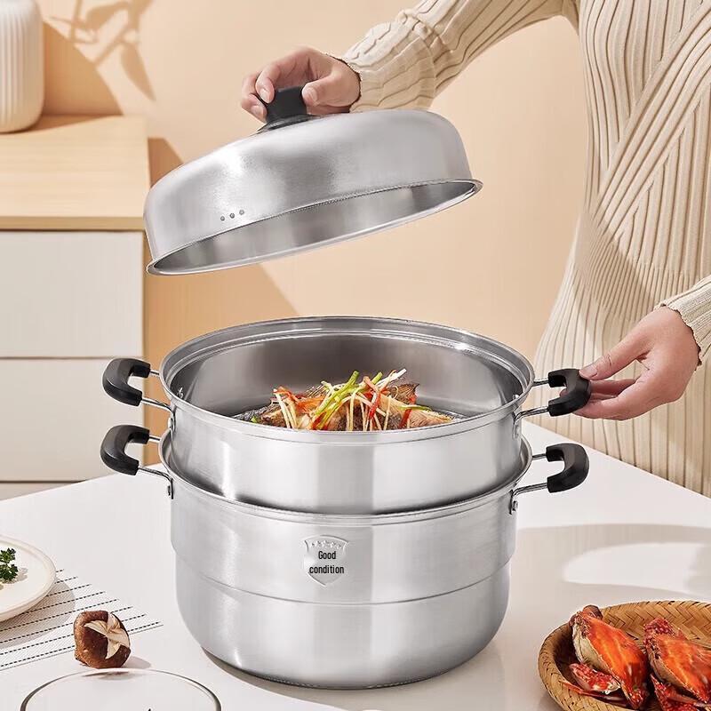 Joyoung 3-Tier Stainless Steel Steamer Pot with High Arched Lid, 28cm