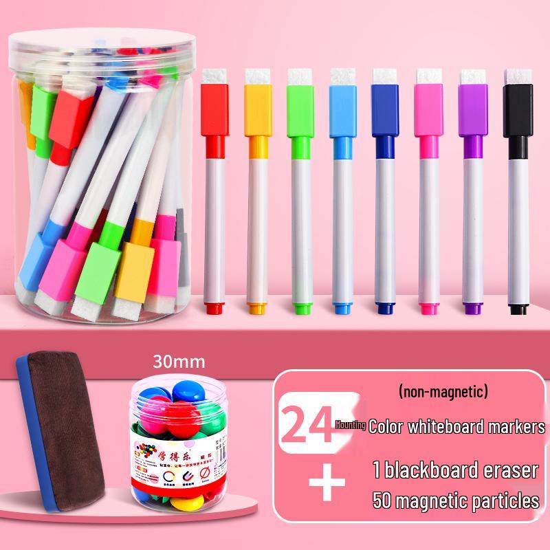 Magnetic Erasable Whiteboard Marker: Water-Based Colored Pen for Children, Crayon & Paintbrush for Drawing and Teaching.