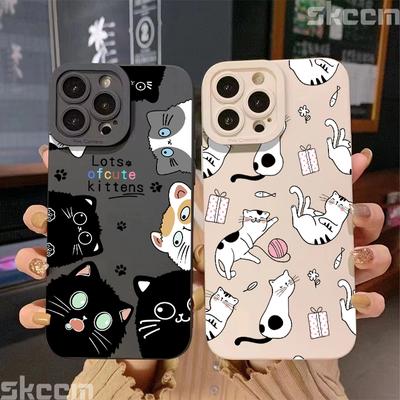 Cute Cartoon Cat Phone Case For iPhone 16 15 Pro Max Cases iPhone 11 12 13 14 Pro Max XS XR X 7 8 Plus Shockproof Soft Cover