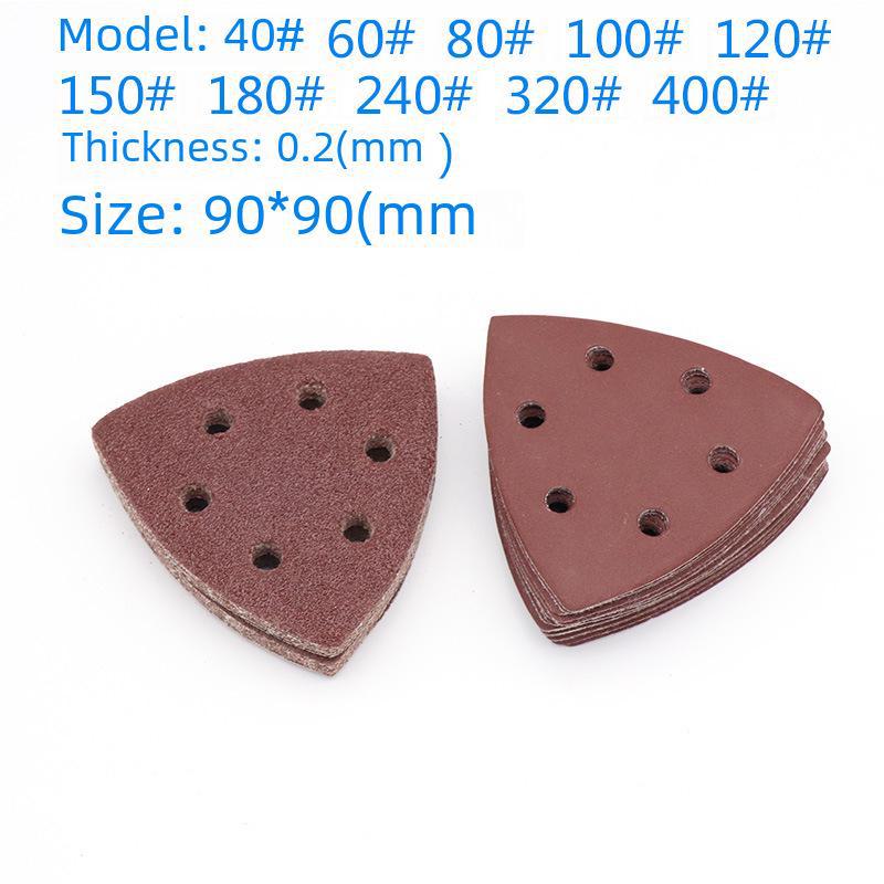 Triangular Self-Adhesive Sandpaper with 6 Holes, Red Flocking, 90x90x90mm