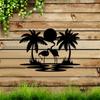 Flamingo Palm Tree Metal Wall Art Modern Tropical Sunset Sign Mural Home Room Patio Yard Indoor Outdoor Decor Gift Boho Farmhouse Hanging Ornament