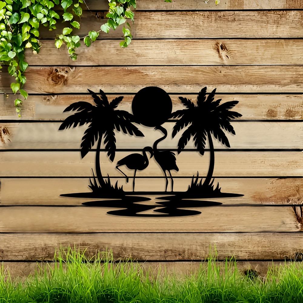 Flamingo Palm Tree Metal Wall Art Modern Tropical Sunset Sign Mural Home Room Patio Yard Indoor Outdoor Decor Gift Boho Farmhouse Hanging Ornament