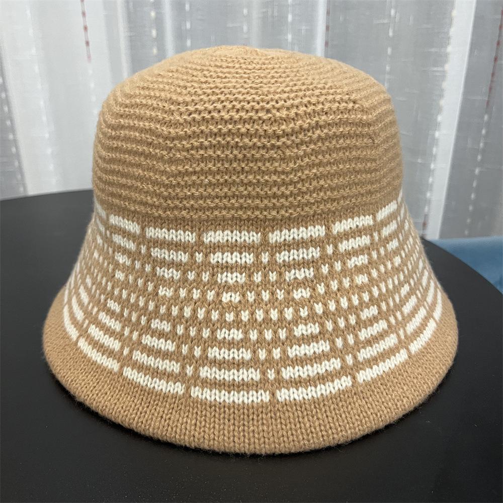 

Женская жаккардовая шерстяная вязаная панама смешанного цвета, новая, для маленького лица, осенне-зимняя, шляпа-ведро, тренд Adult Average Size