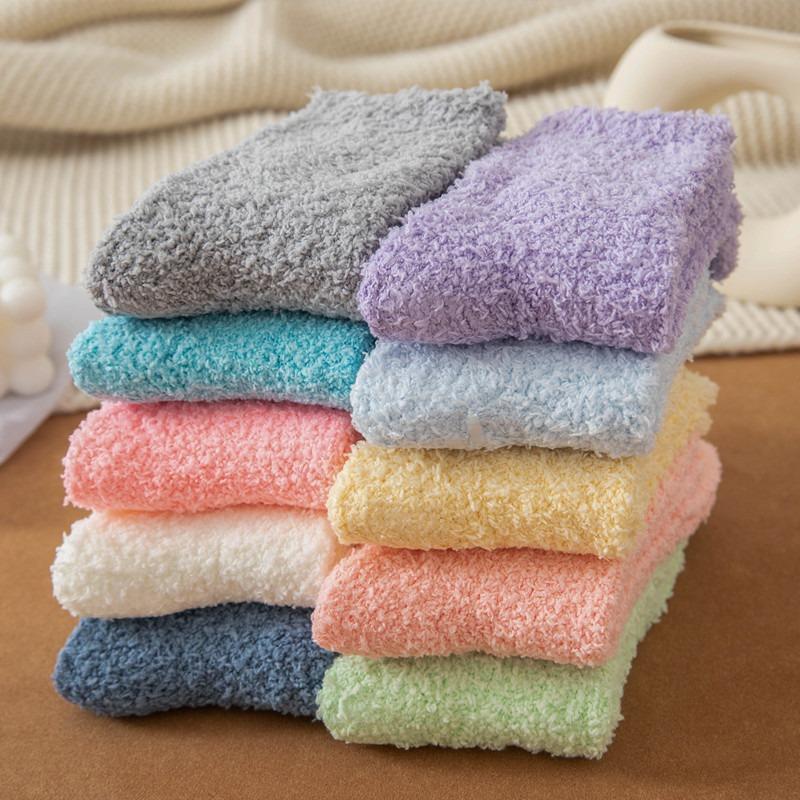 Thickened Coral Velvet Socks Women's Solid Color Indoor Floor Stocking Winter Plush Warm Socks Cold-proof Anti Slip Sock Hosiery