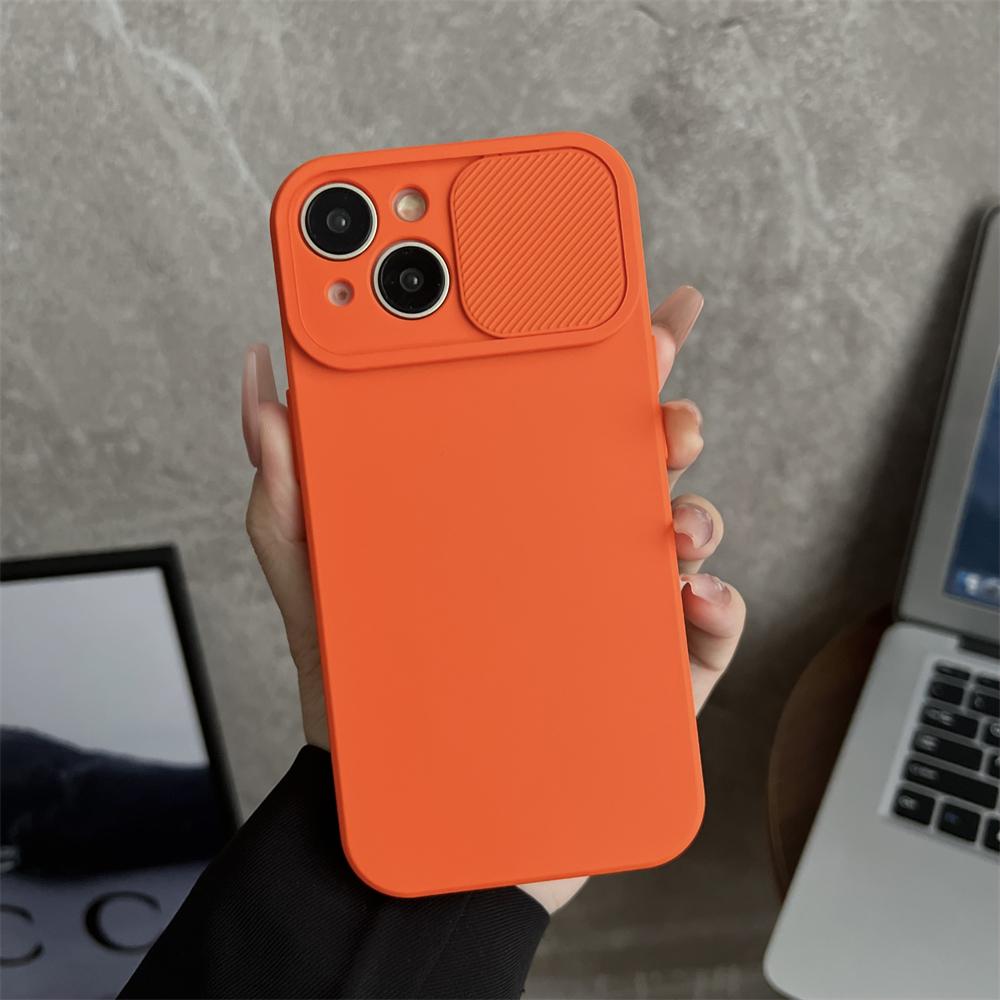 Fashion Solid Color Slide Camera Protection Soft Silicone Case For iPhone 16 15 14 Plus 13 12 11 Pro Max XS XR 7 8 Bumper Cover