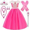 Kids Princess Aurora Role Play Set with Crown and Accessories Sleeping Beauty Premium Fabric 4-5 Years 120 Cm Pink