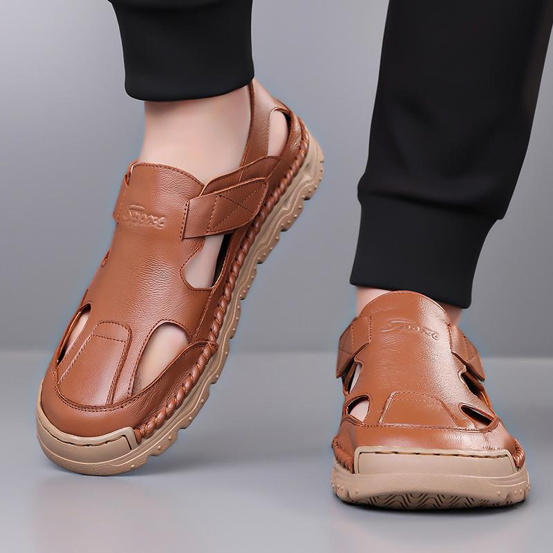 Fashion Comfort Leather Men Brand Trending Soft Sandals Summer Hollow Out Men Casual Leather Shoes Men's Leisure Beach Vacation Sandals