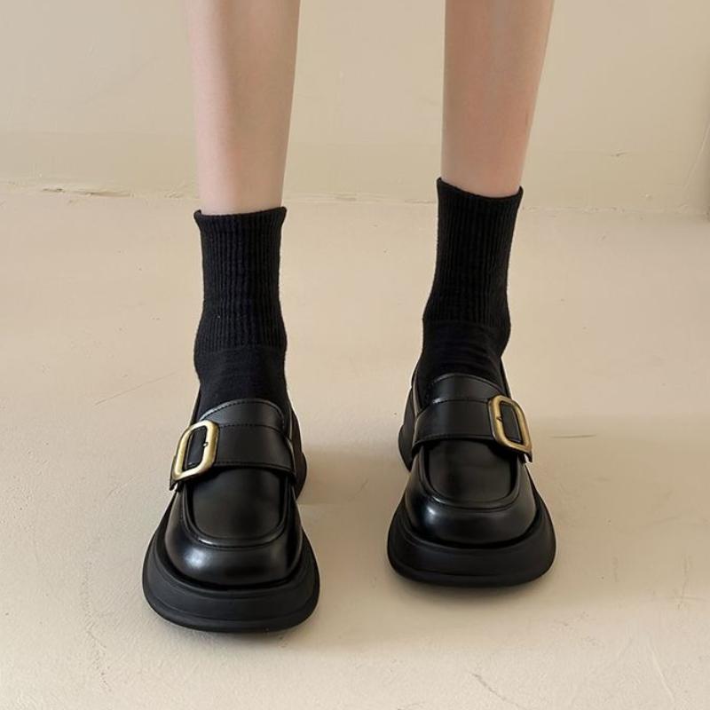 Women s  New Thick Sole British Style Loafer Mary Jane Height Increase Slip on Casual Fashion Loafers Leather Shoes 35