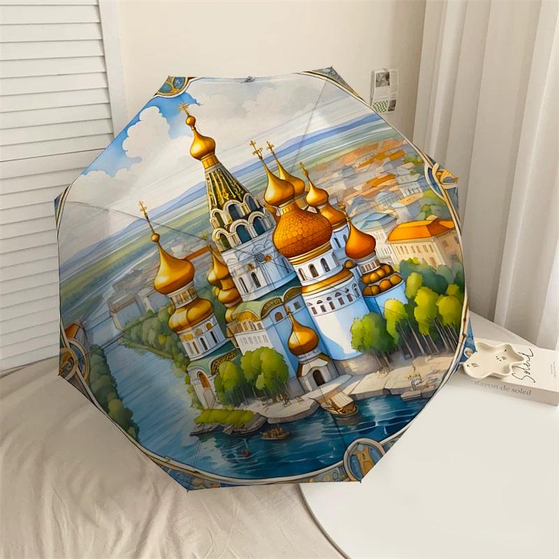 

1PC Cathedral River Umbrella-8-Rib Reinforced, Automatic Open, Lightweight & Durable, Cute Fashion Accessory for Outdoor-W155