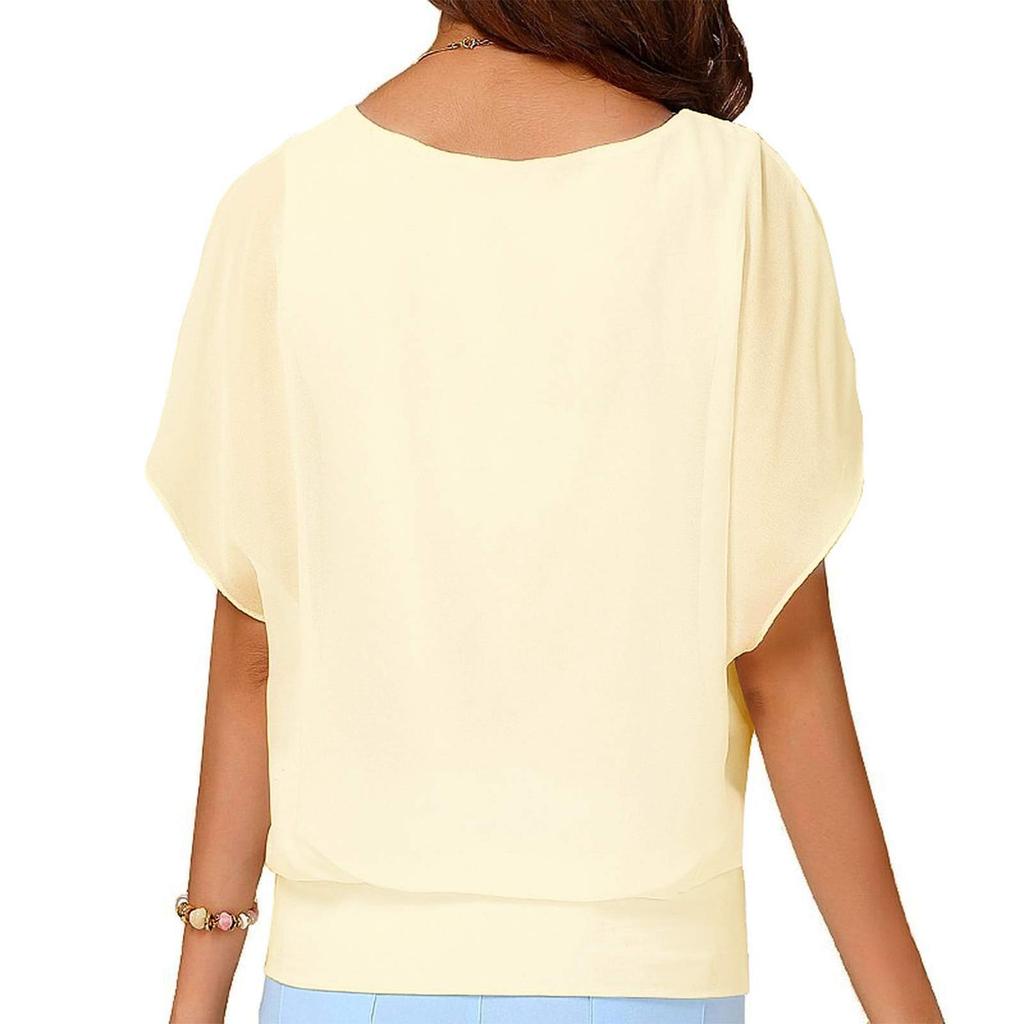 Blouse for Short Cut and Large Summer Cool to the Crew 2XL [QUEZHU] Women, Shirt, Sleeve, Summer, Chiffon, Top, T-Shirt, 5/8 Sleeve, Sewn, Pearl,