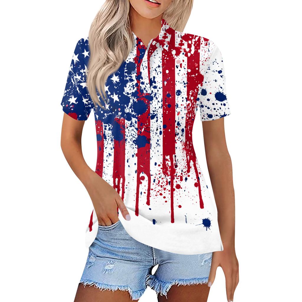 Women's Fashion Casual Lapel Short Sleeve Printed Shirt Women's Button Up Tops