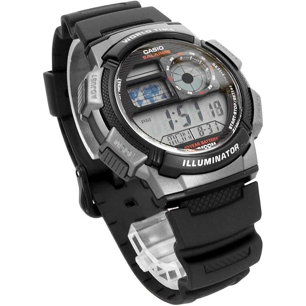 Casio World Time Digital Men's Watch AE-1000W-1BV Black Gray Metallic Water Resistant Lightweight