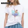 Elegant Ballet Print Short Sleeve T-shirt Women's Slim Fit Summer Top Modal Fabric Student Girl Fashion Polyester