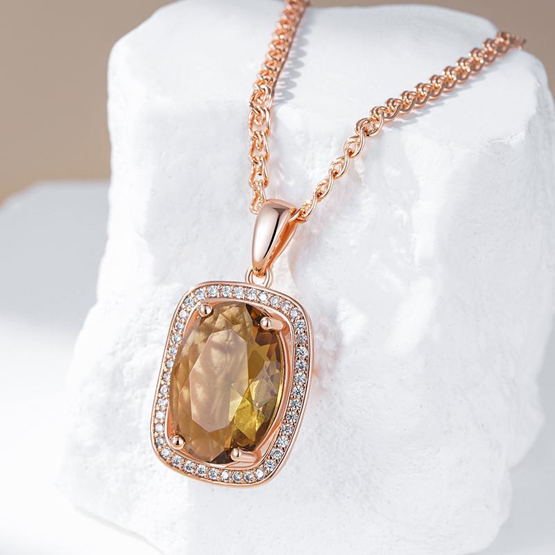 Oval Brown Natural Zircon Pendant Necklace For Women Fashion  Rose Gold Color High Quality Bride Wedding Jewelry