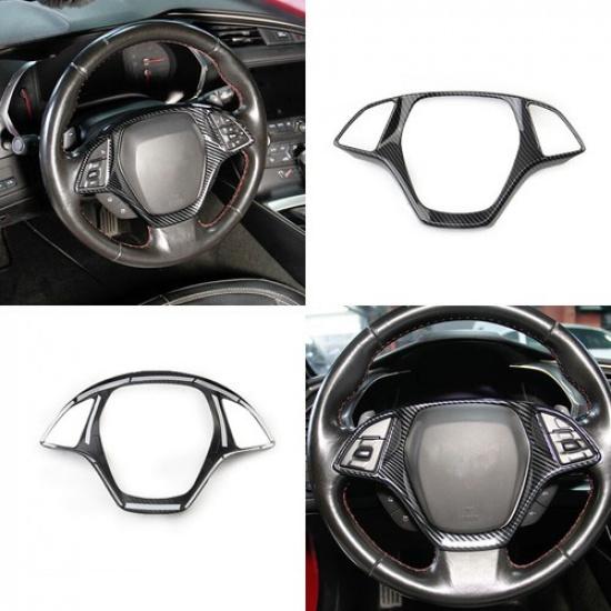 Carbon fiber style central control steering wheel trim for Chevrolet Corvette C7