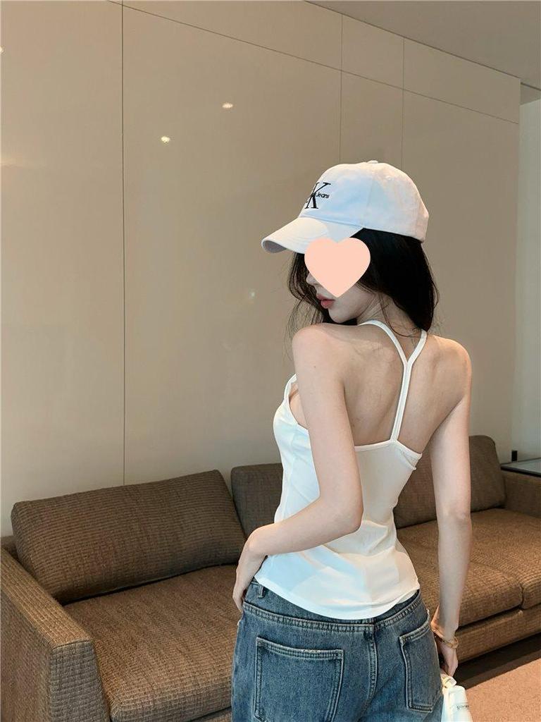 Halter V-Neck Camisole Crop Top with Breast Pads - Women's Spicy Summer Sexy Bandeau Outwear