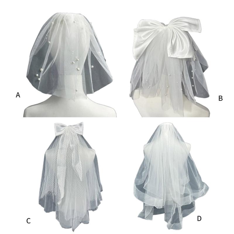 Delicate Wedding Bridal Lace Veil with Pearl/ Bowknot Girls Bride Veil Long Tulle Wedding Tiaras for Marriage Women