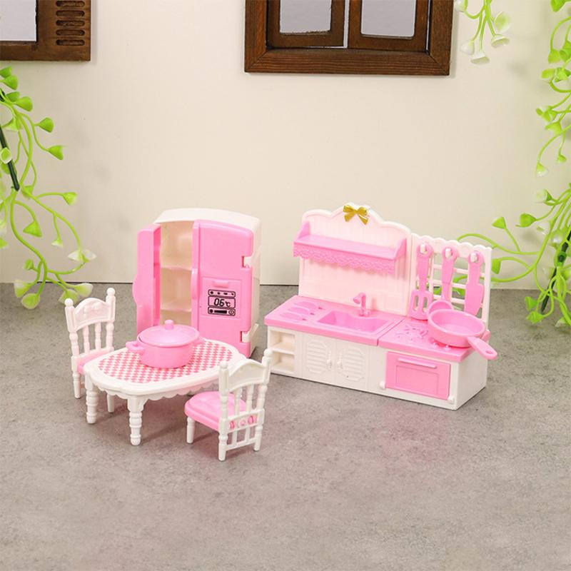 1Set 1:12 Dollhouse Miniature Double Door Refrigerator Dining Table Furniture Model Decor Toy