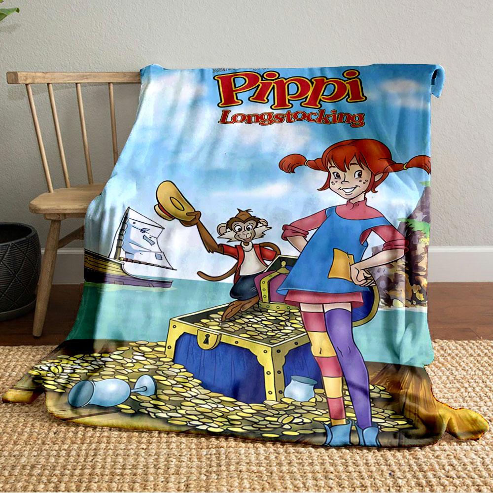 A Cheerful Red-haired Girl with Striped Stockings Stands by Treasure. for All Seasons Blanket Lunch Break Throw Gift