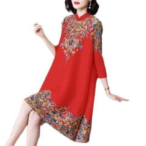 National style retro improved cheongsam dress women's new summer temperament middle-aged mother foreign style large size skirt