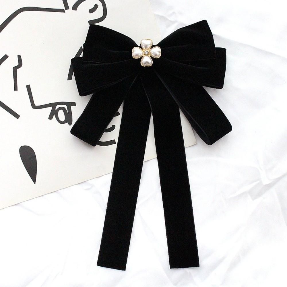 Velvet Black Ribbon Pin Beads Funerals Memorial Pin Simple Ribbon Badge Brooch  Men