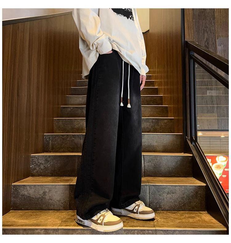 Men's Trendy Elastic Waist Loose Straight-Leg Jeans - Spring and Autumn High Street Style.