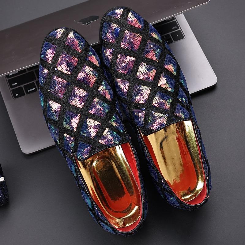 Fashion Fashion Designer Sequin Men's Loafers Brand Wedding Leather Shoes for Men Slip On Business Formal Dress Shoes Zapatos Hombre