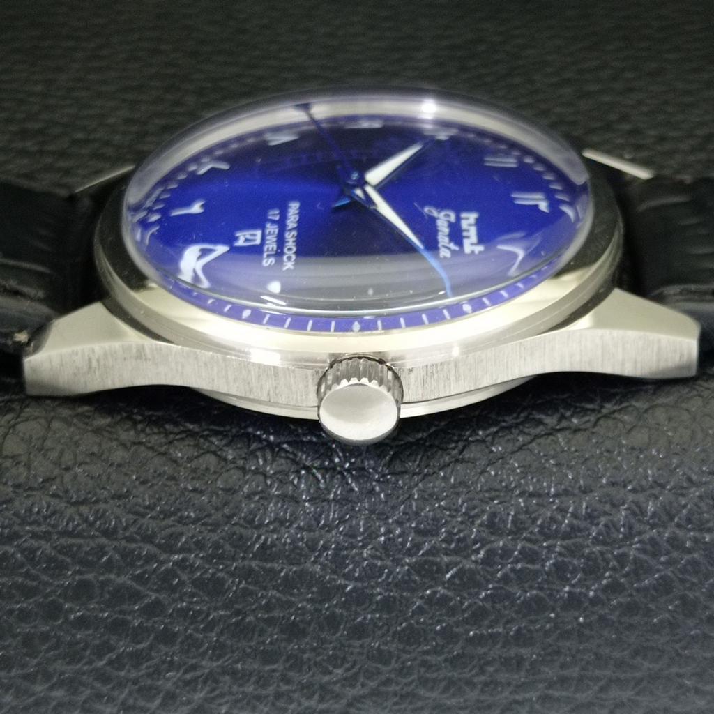 VINTAGE HMT JANATA HAND-WINDING INDIAN MENS ARABIC BLUE DIAL WATCH a440930-4