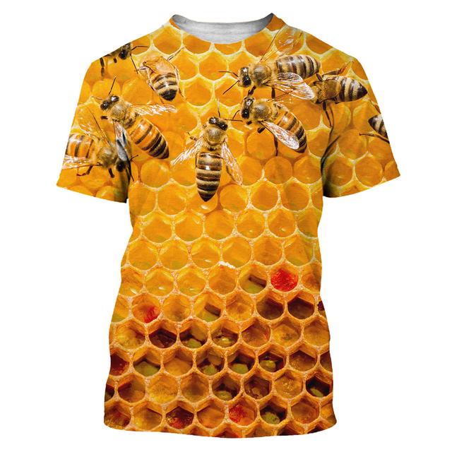 Camiseta masculina com estampa 3D, camiseta engraçada de verão com abelha, manga curta, camiseta masculina casual unissex, camiseta grande, harajuku, gola redonda