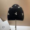 Warm Rhinestone Rabbit Hair Knitted Hat Light Luxury Celebrity Style Age-Reducing Double-Fold Headgear Ear Protection Hat