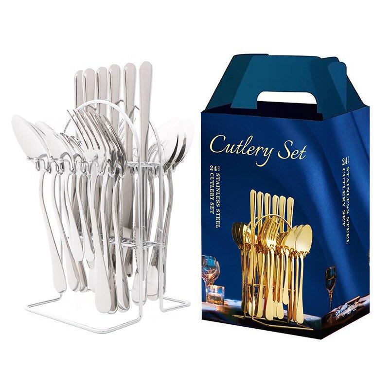 24 Pieces Stainless Steel Luxury Tableware Cutlery Set Gold Tableware Set Knife Fork Spoon Dishwasher Portable Tableware