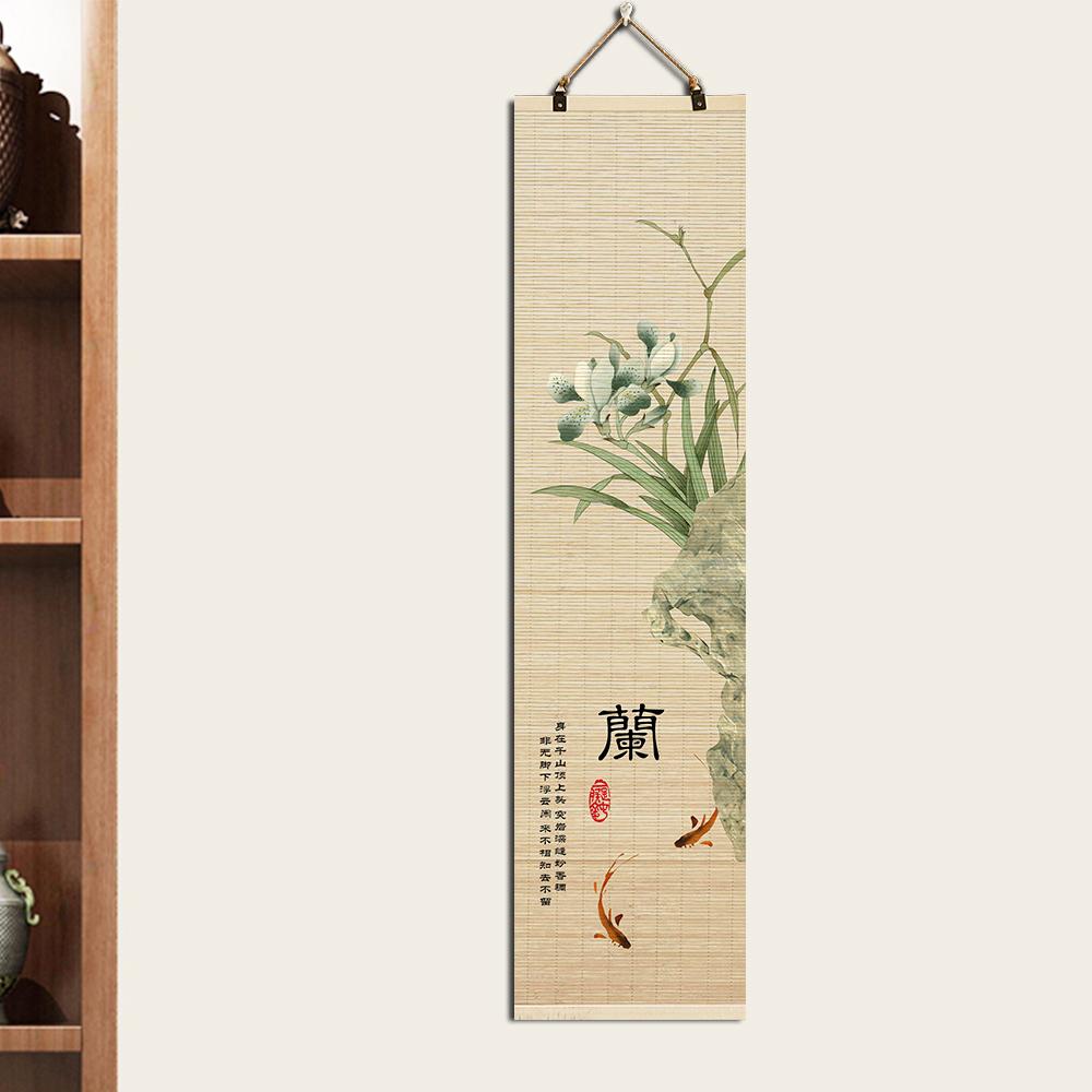 

1pc Chinese Bamboo Curtain Painting Plum/Orchid/Bamboo/Chrysanthemum Hanging Paintings Wall Decoration Painting Home Decoration 20x100cm