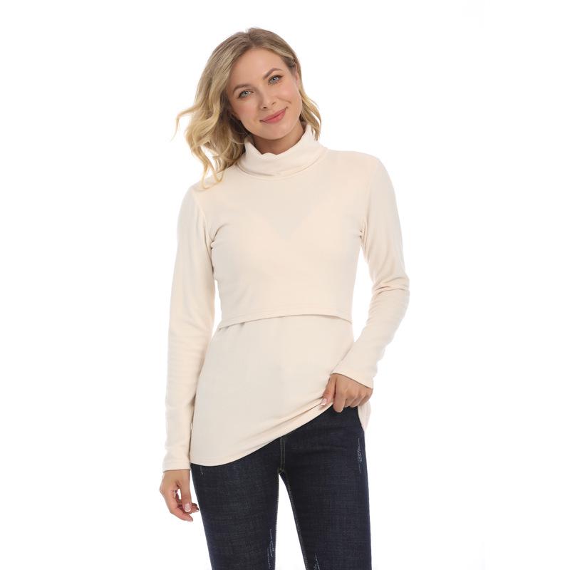 2025 Winter Maternity High-Neck Warm Base Layer Top - Trendy, Elastic & Nursing-Friendly