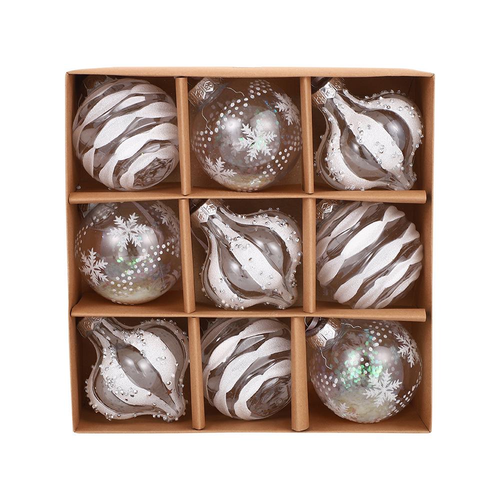 Exquisite Transparent Hand-Painted PET Christmas Ornament Set, 8cm, 9-Piece Holiday Decorations